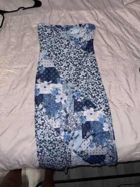 Altar'd State Strapless Blue Floral Patchwork Maxi Dress